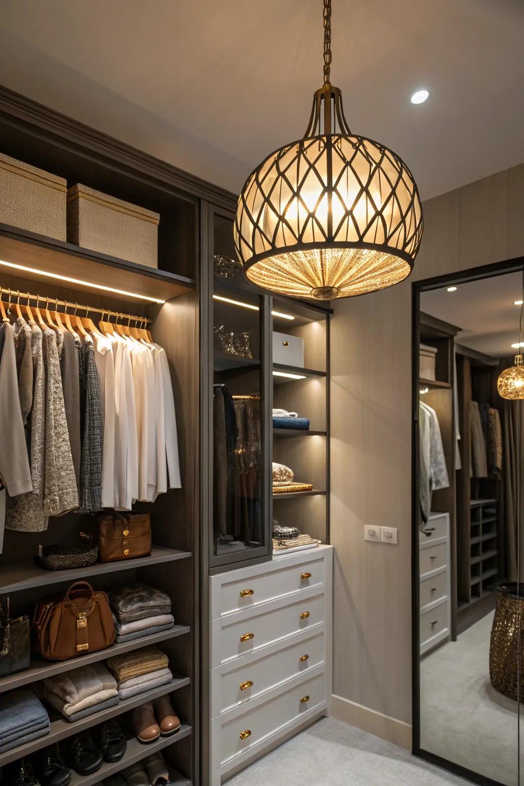 Pendant lights add both charm and functionality to your closet space.