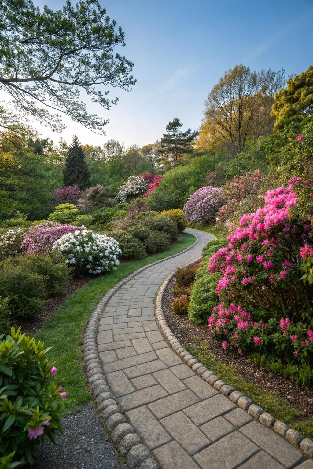 A charming stone pathway inviting exploration through the garden.