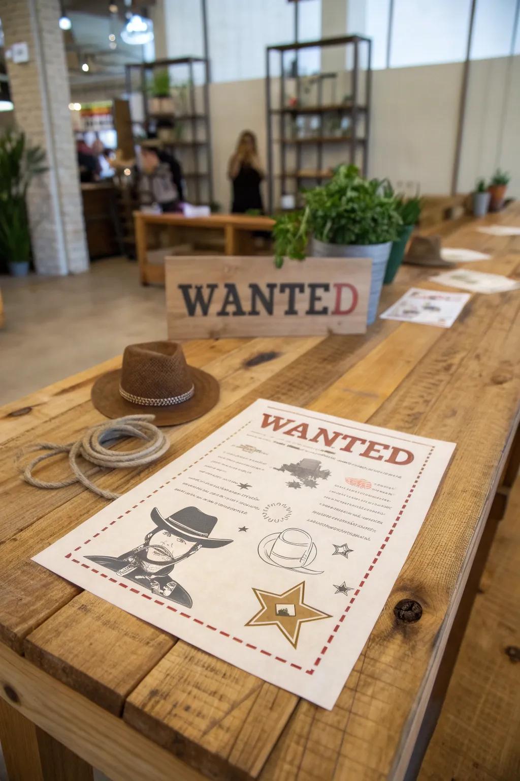 Send out 'Wanted' poster invitations to kick off the cowboy theme.