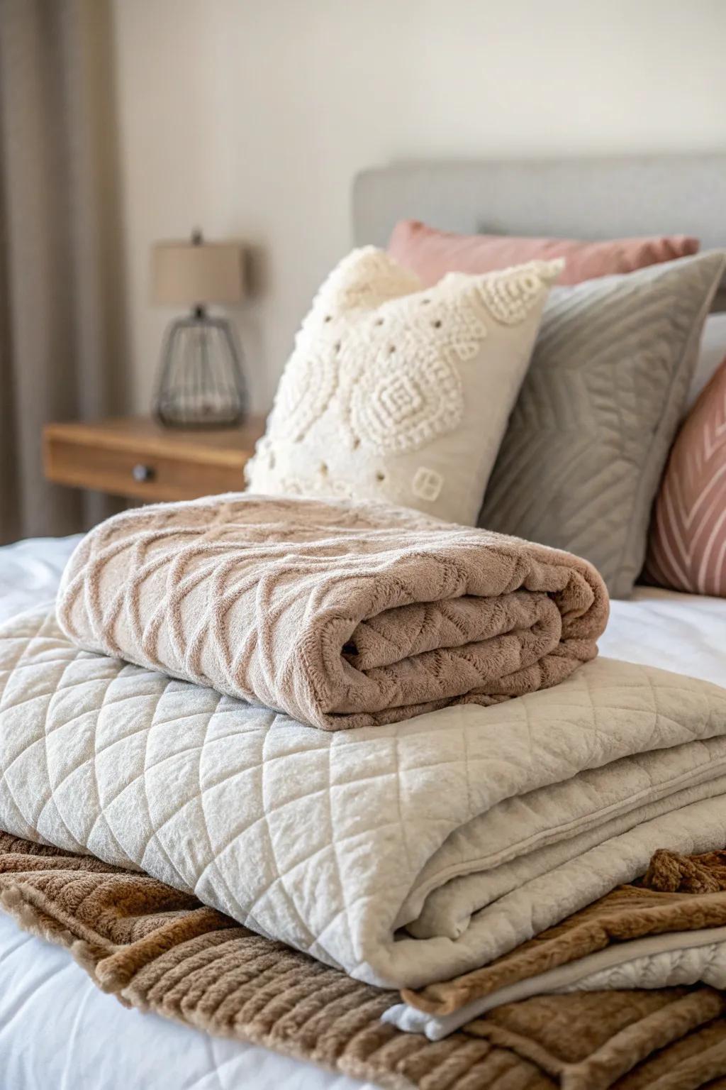 Layered textures bring warmth and comfort, making your bed the ultimate cozy retreat.