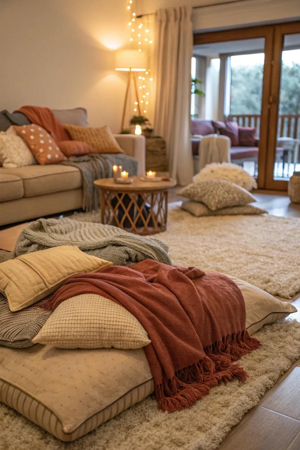 Layered textiles enhance warmth and comfort.