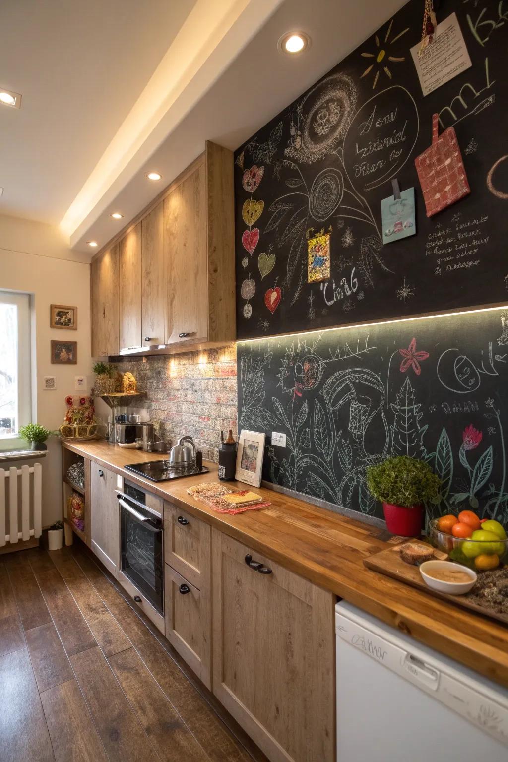 A chalkboard backsplash adds a fun and interactive element to your kitchen.