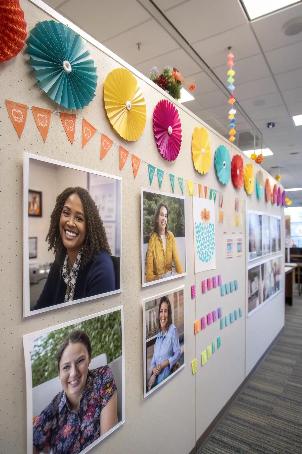 A thematic photo wall with motivational slogans to boost team spirit.