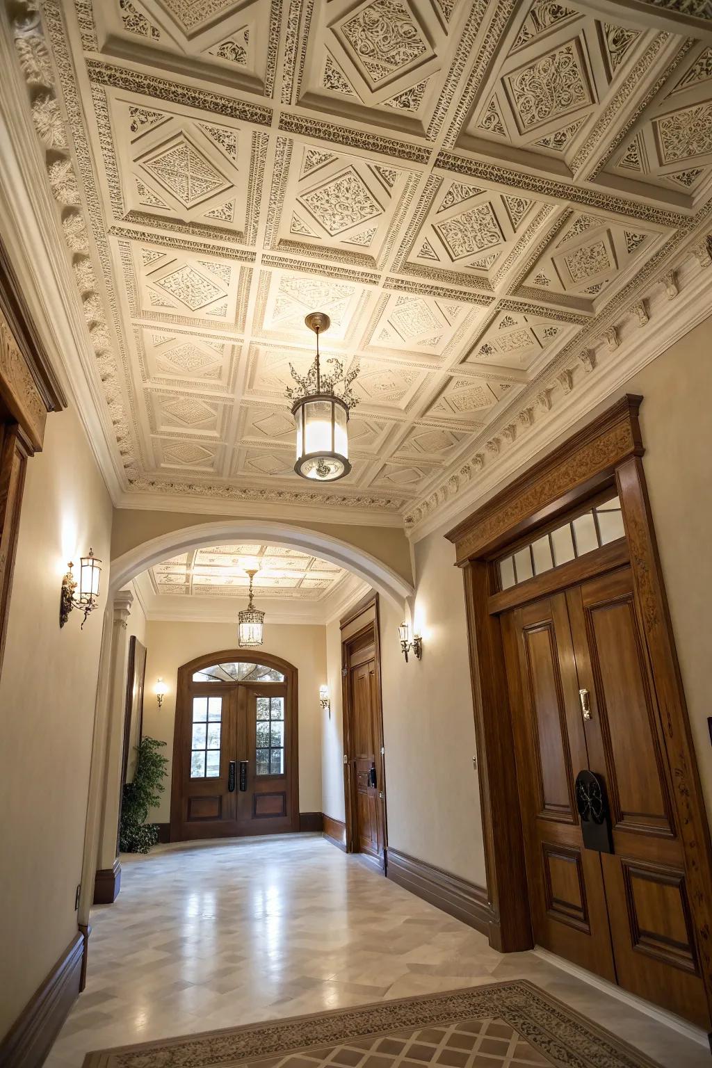 Coffered ceilings add depth and elegance to any entryway.