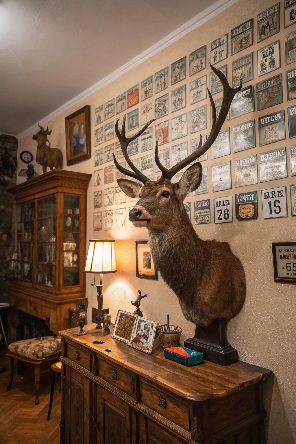 A mix of vintage plates and European mount for a quirky display.