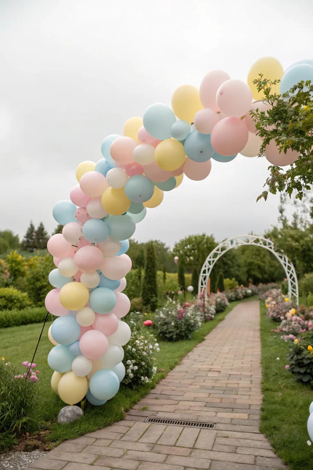 A vibrant balloon archway inviting guests into the party.