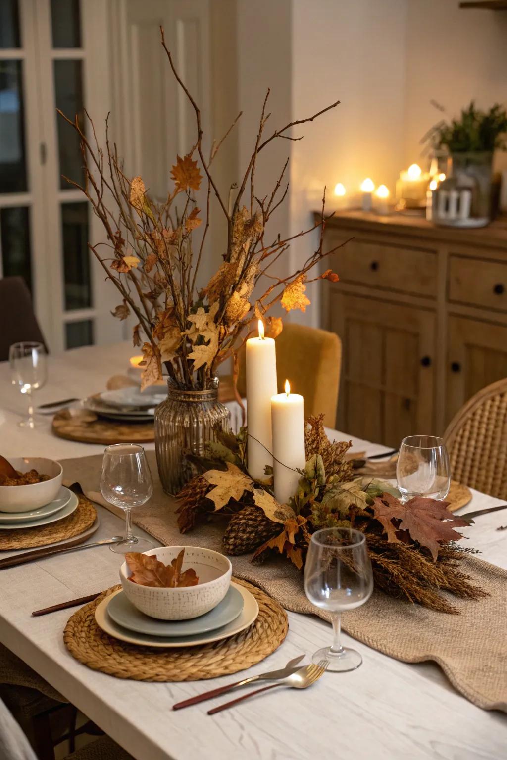 Dried leaves bring a touch of rustic elegance to your table.