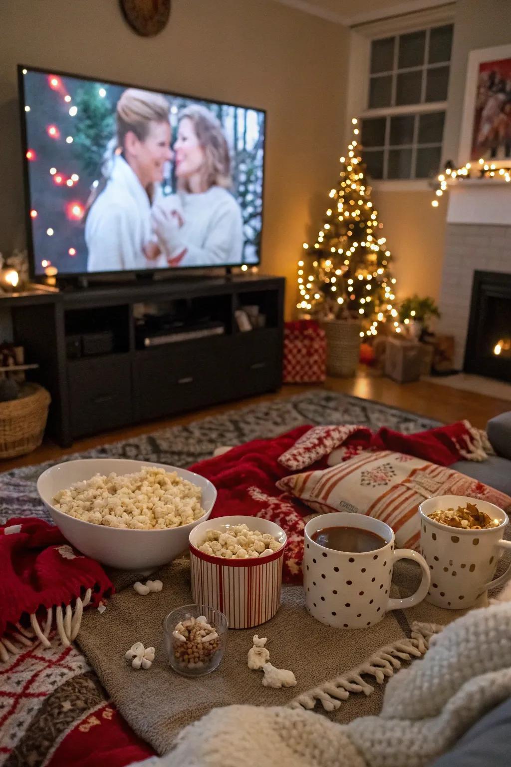 Enjoy a cozy Christmas movie marathon with your loved ones.