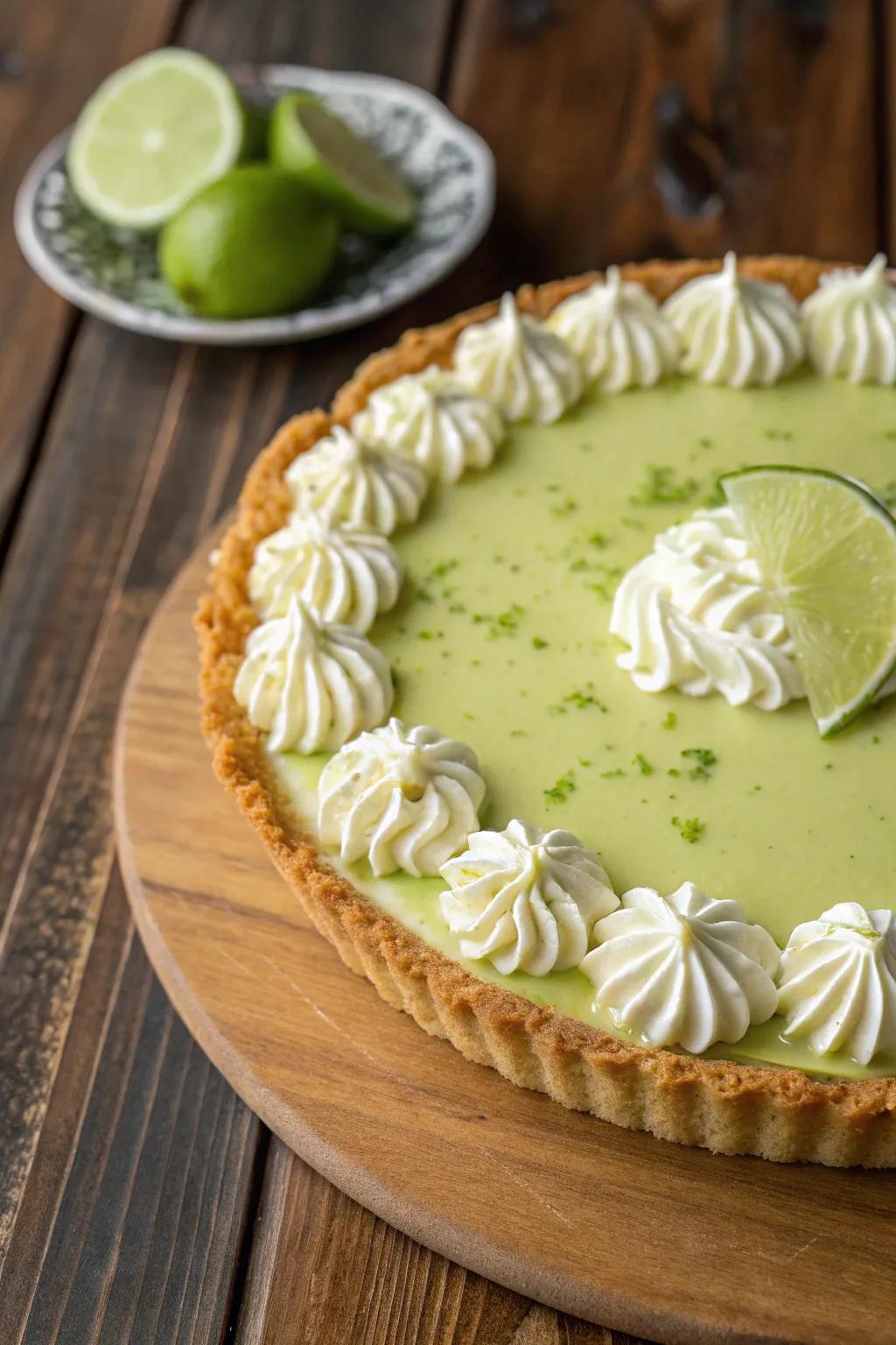 Whipped cream rosettes add a delicate touch to this pie.