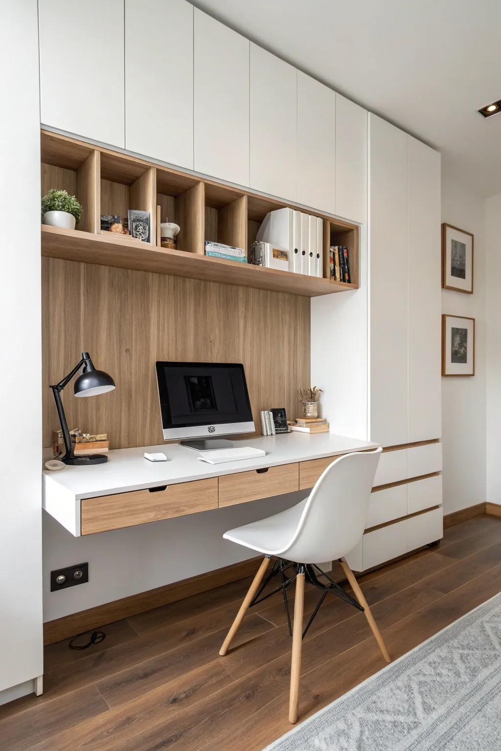 Keep it simple and tidy with a minimalist floating desk.