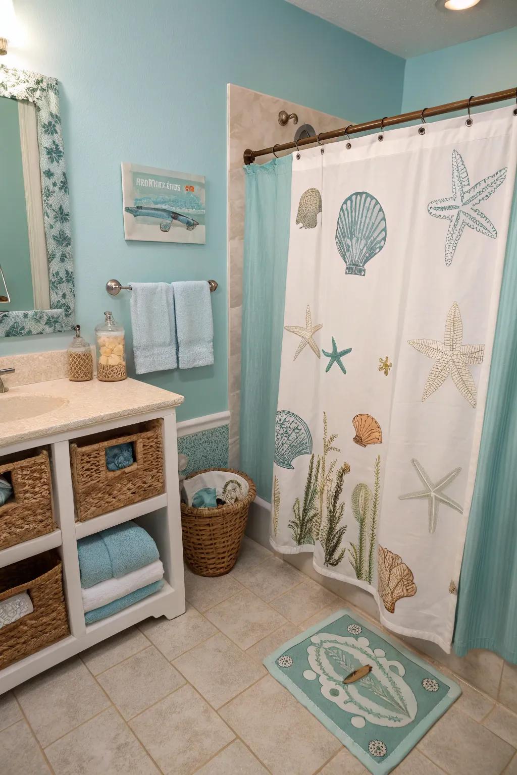 A coastal color palette brings the beach to your bathroom.