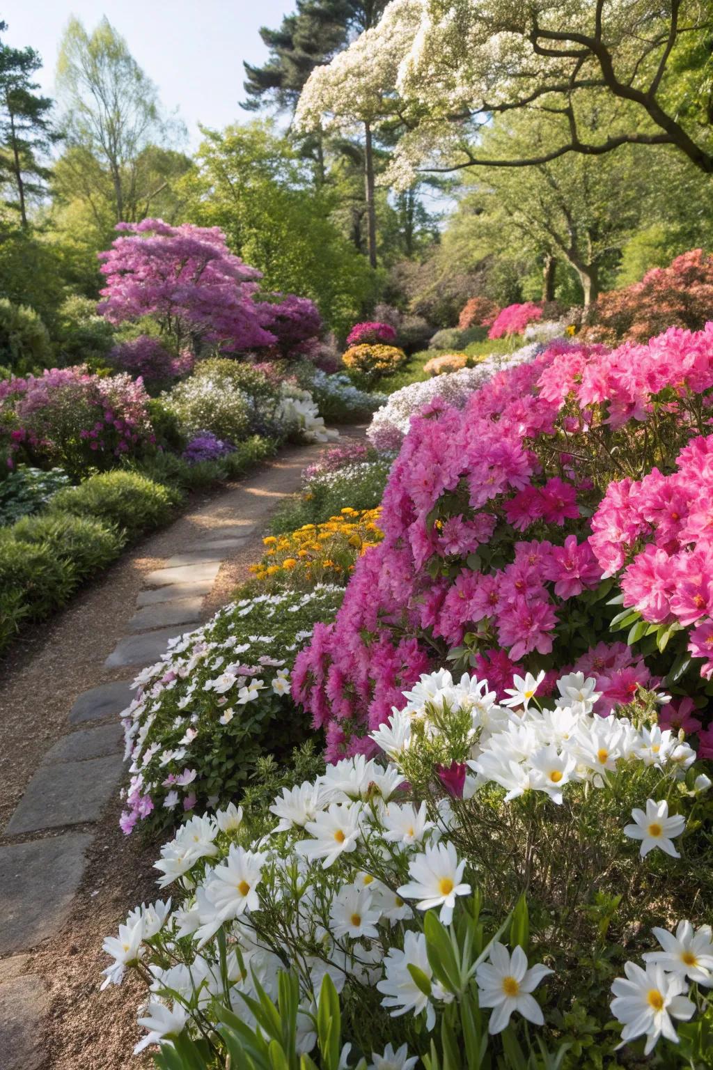 Create a kaleidoscope of colors with mixed azalea varieties.