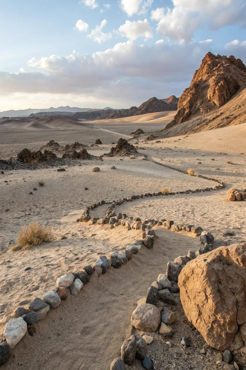 Gravel and rocks lend a rugged beauty to desert landscapes.