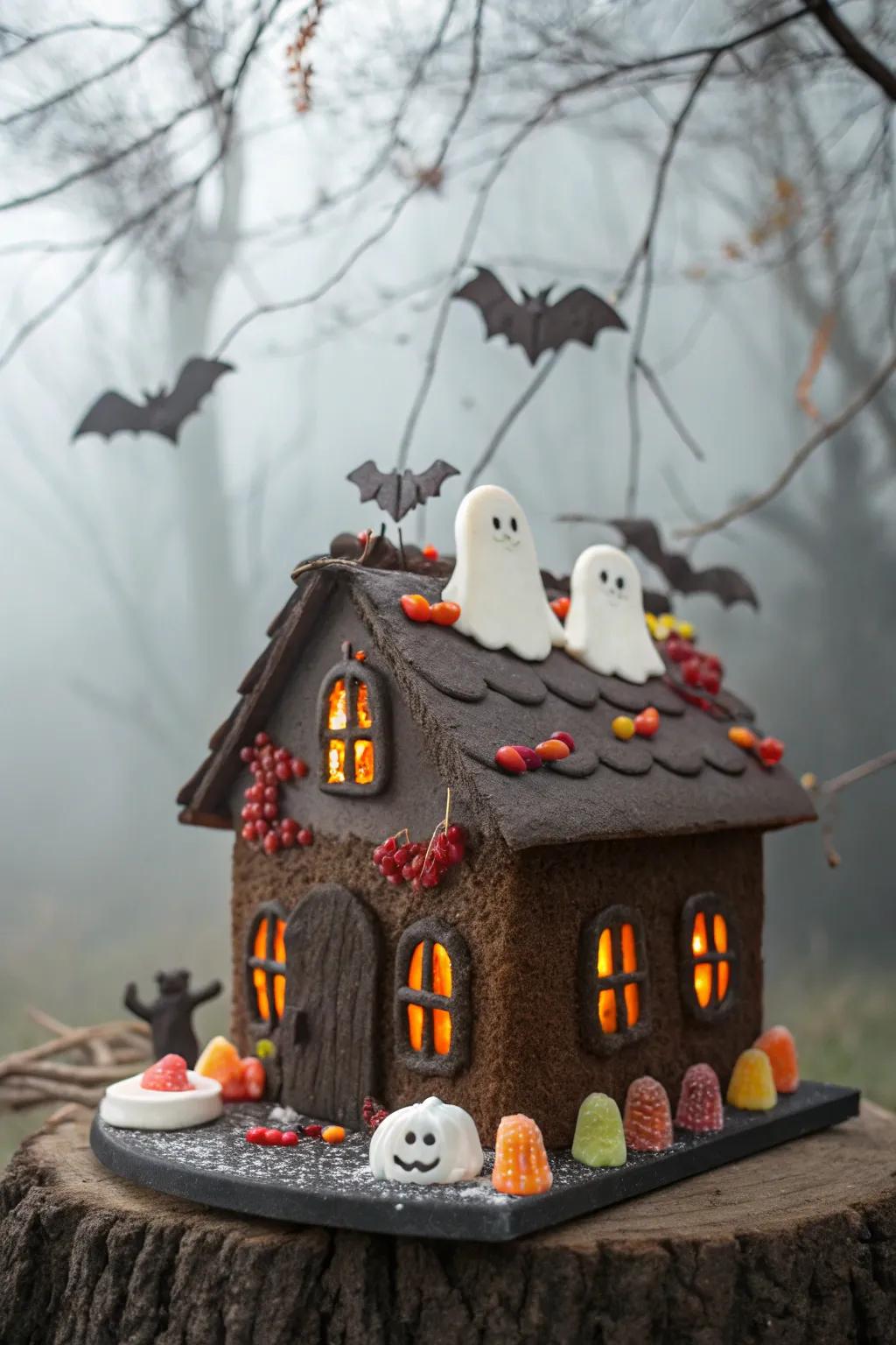 A spooky gingerbread house with Halloween flair