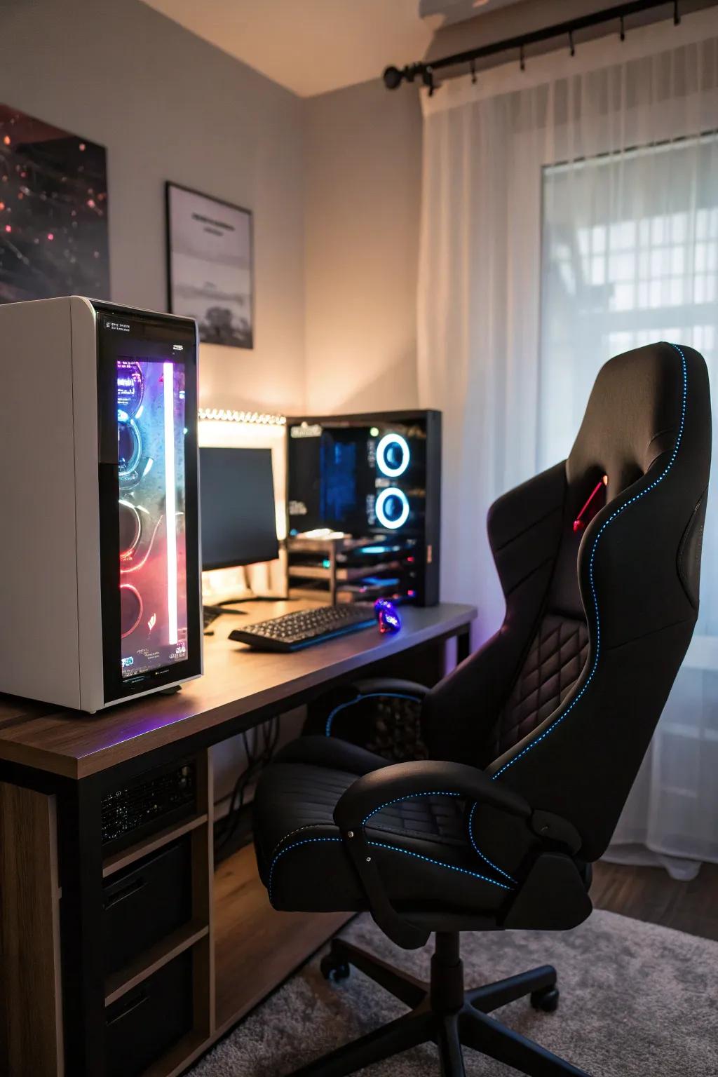 A dedicated PC gaming area with top-notch equipment.