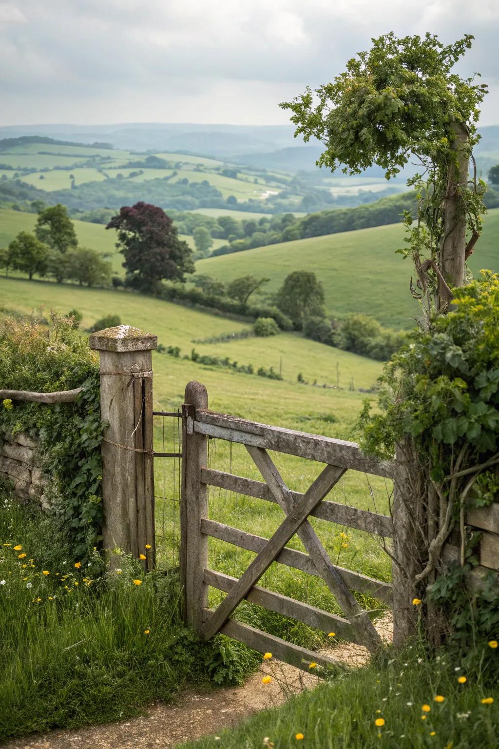 Classic crossbuck gate adds a timeless charm to your garden.