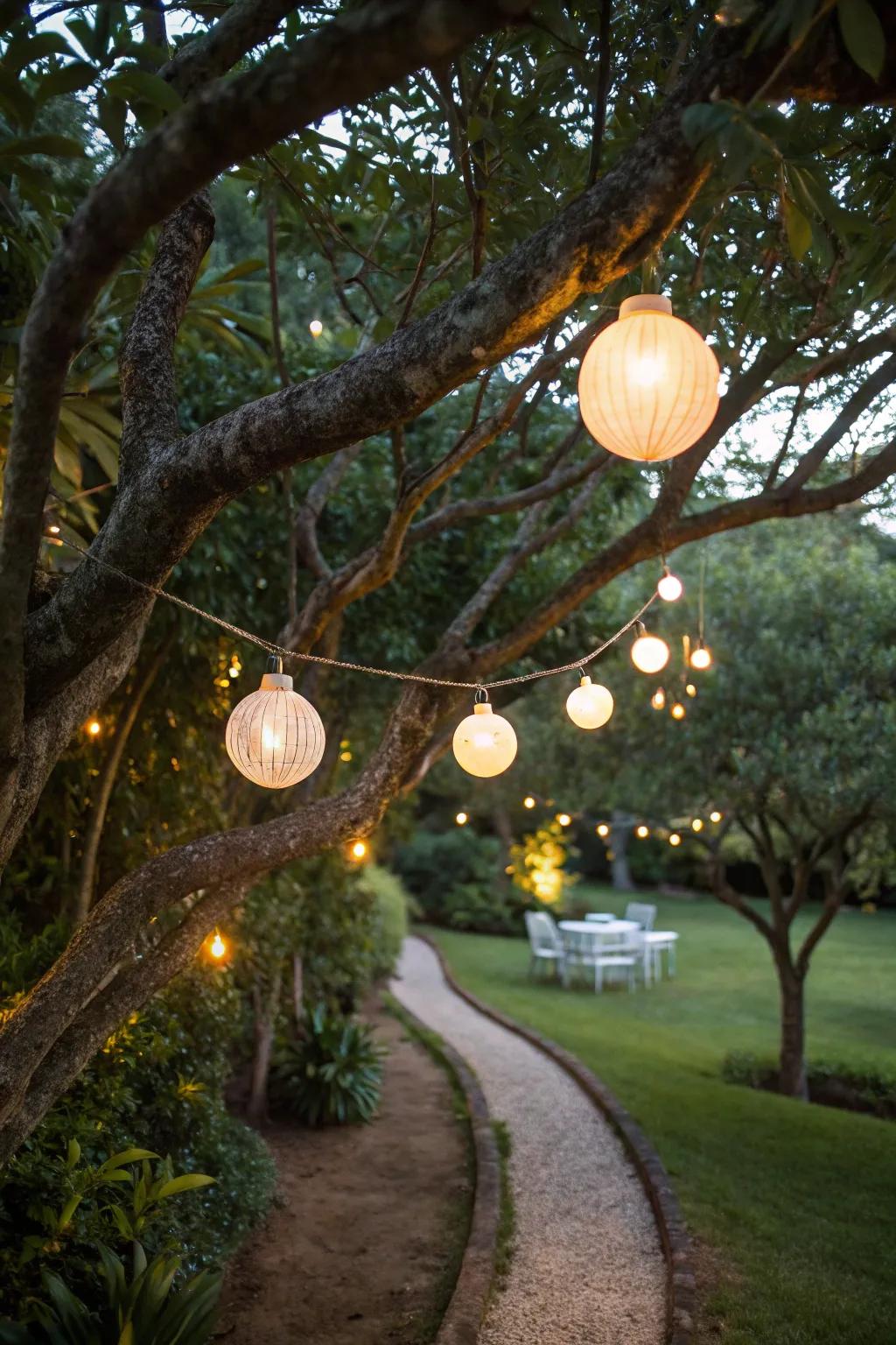 Add a touch of enchantment with hanging orb lights.