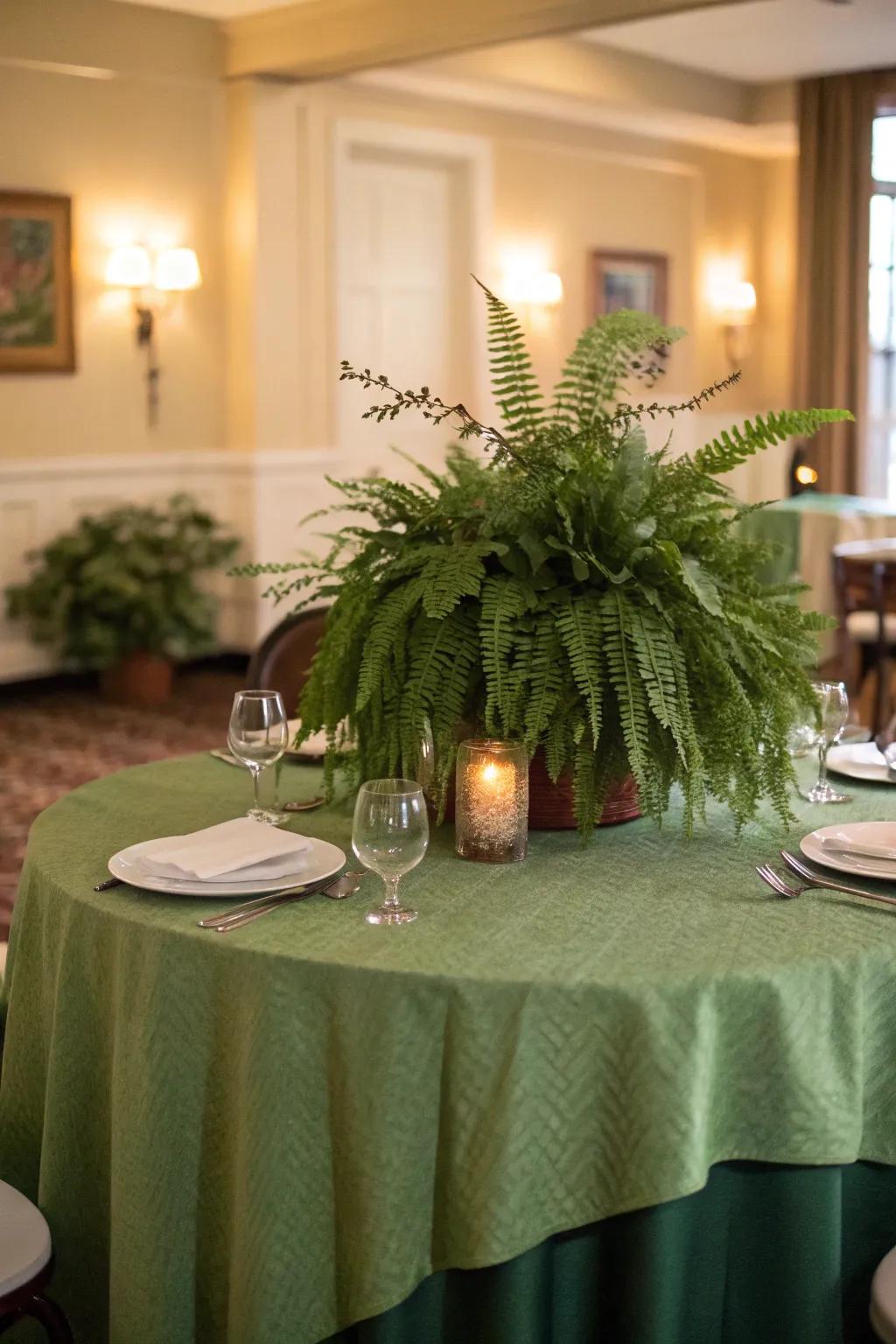Elegant green-themed dinner party setup.