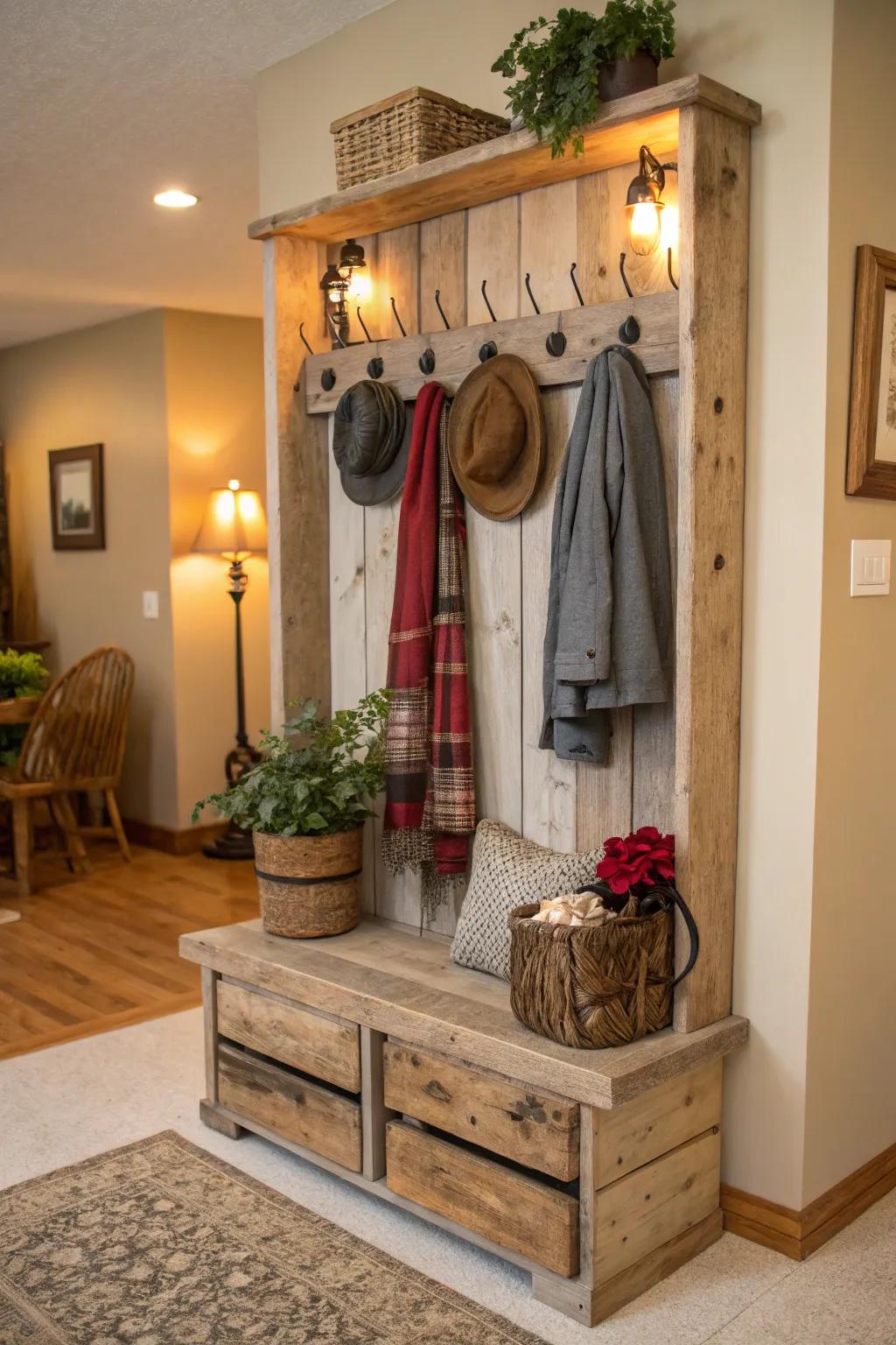 Embrace rustic charm with this repurposed wood hall tree.