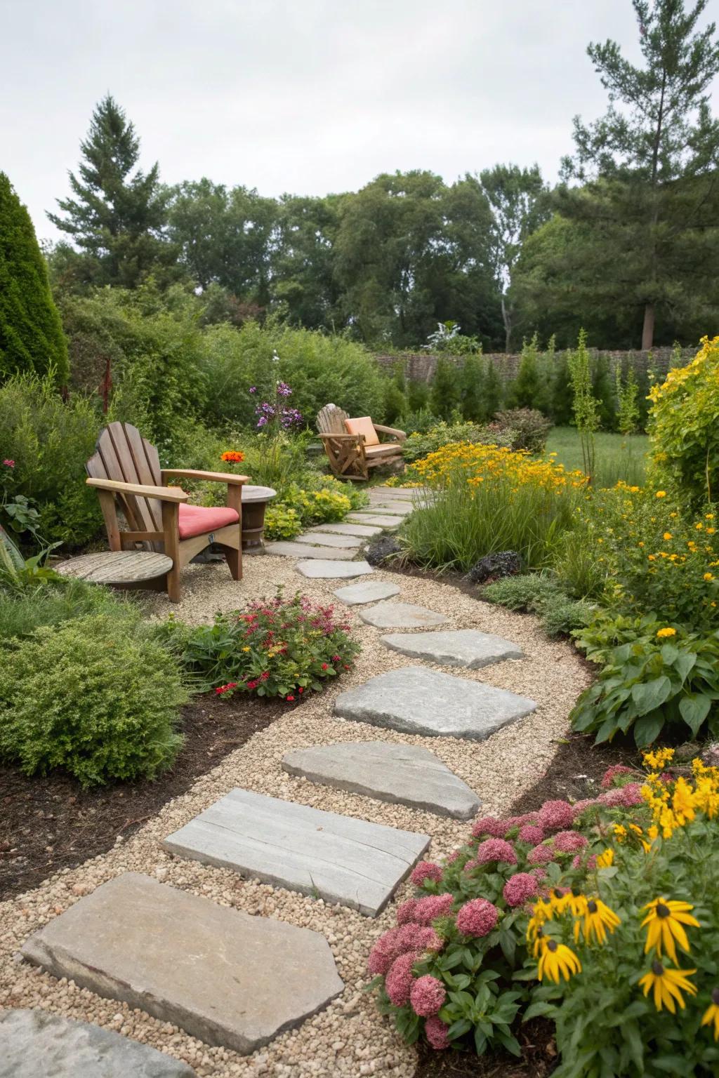 Stepping stones offer a whimsical and practical path through your garden.