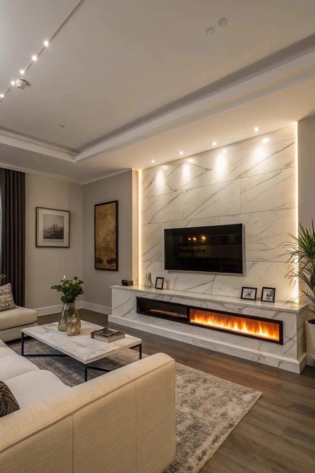 A contemporary living space with a wall-mounted electric fireplace for a clean and modern touch.