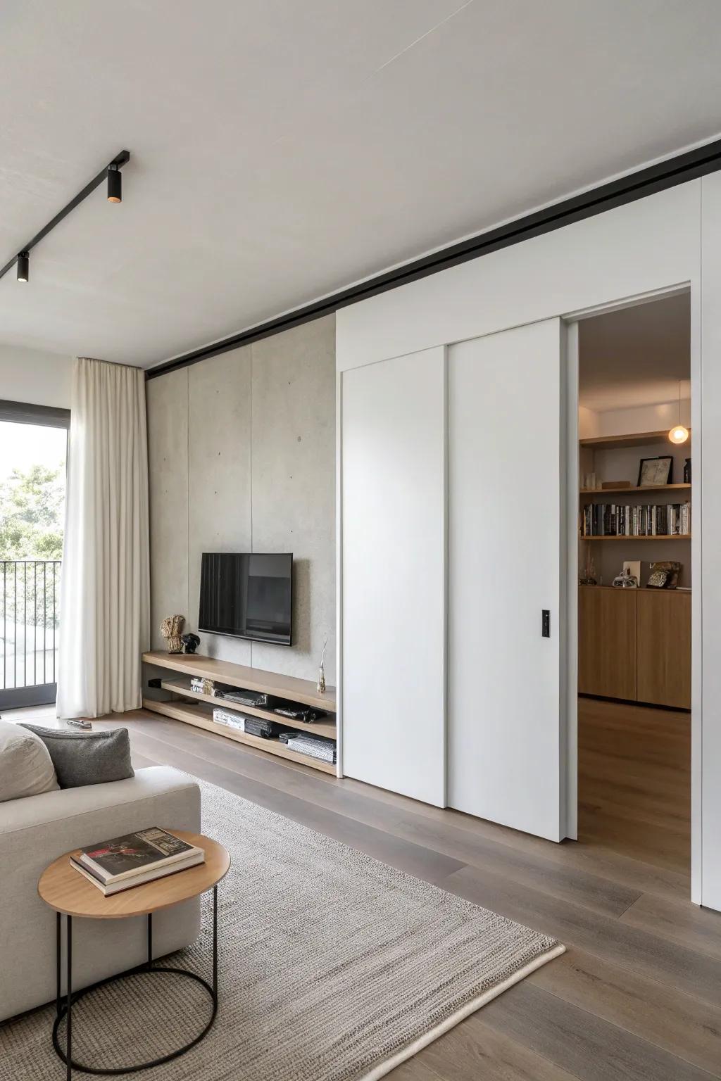 Achieve a sleek look by integrating sliding doors into minimalist designs.