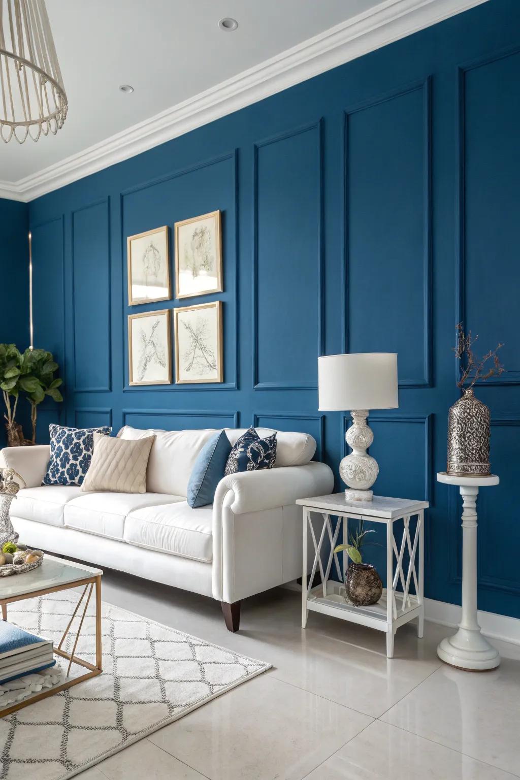 Bold blue walls make a striking statement