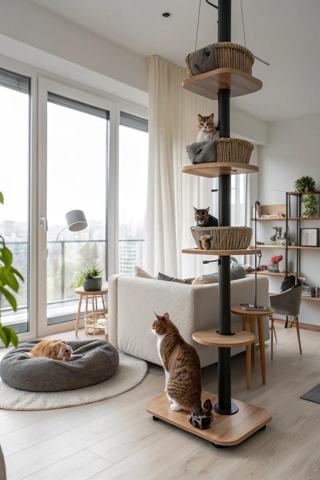 A multi-level cat house offering a playground of heights.