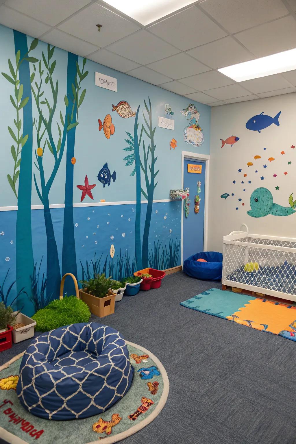 Dive into a sea of imagination with an underwater classroom theme.