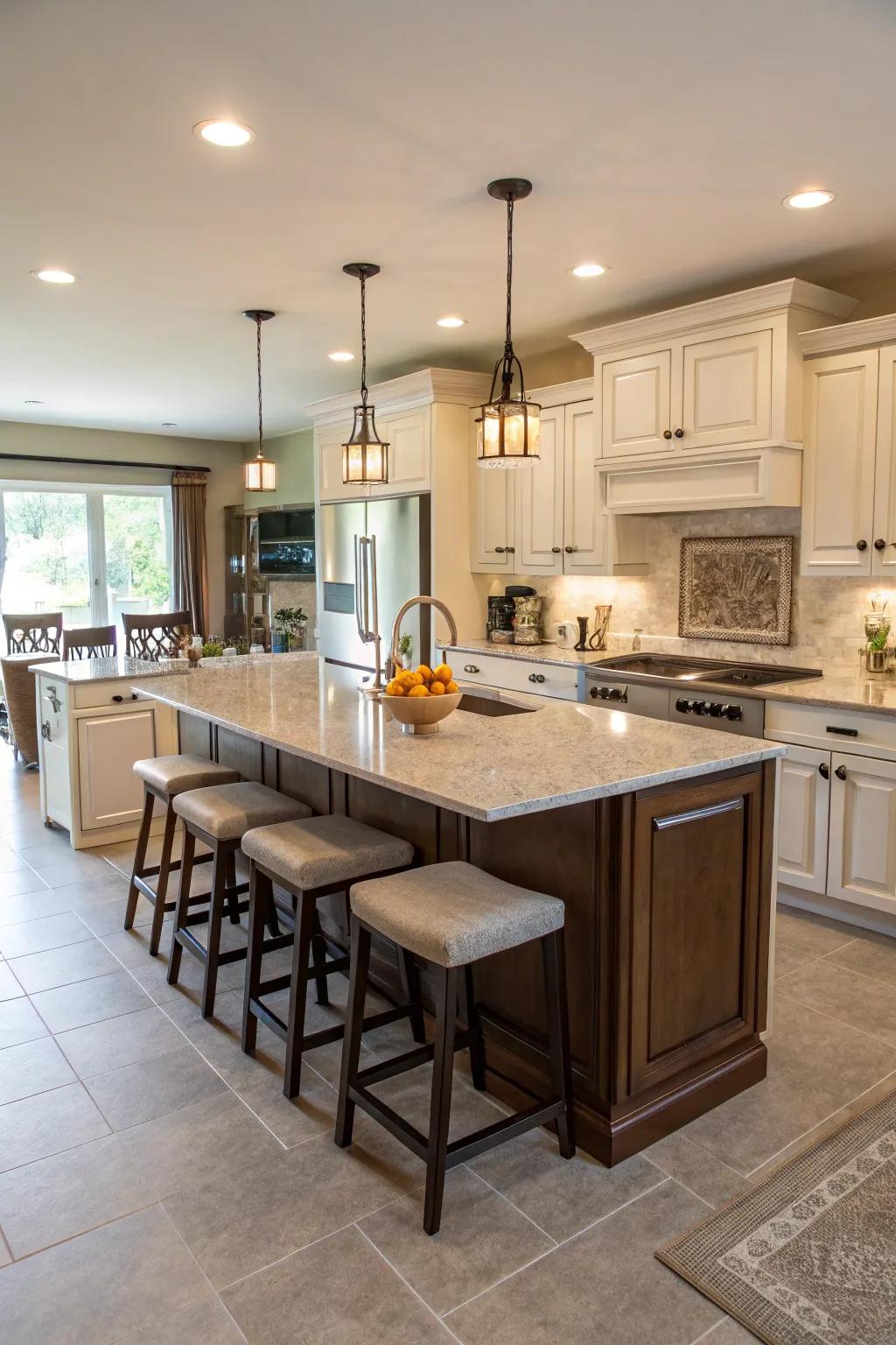 A versatile kitchen island serves as a stylish focal point.