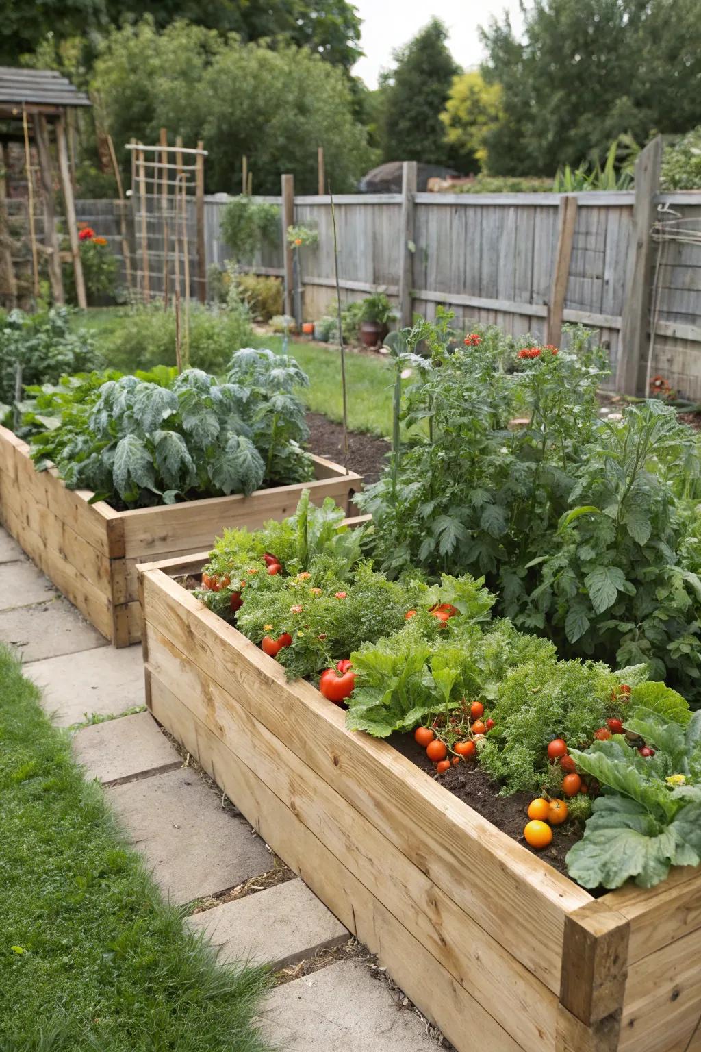 Raised beds from landscape timbers are perfect for growing your own vegetables.