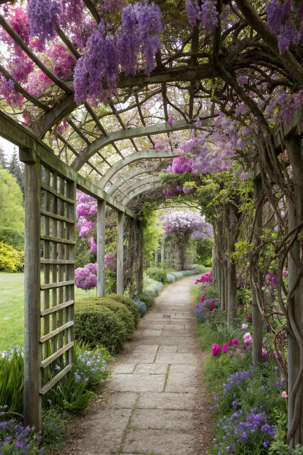 Create a magical entryway with a lattice-covered arbor.