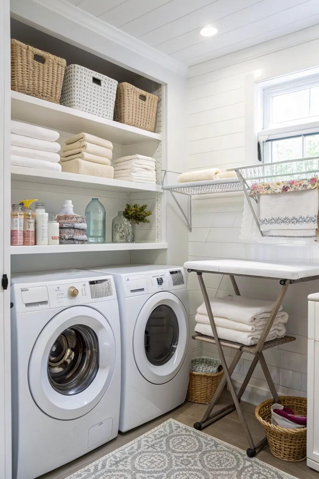 A functional folding station makes laundry tasks easier.