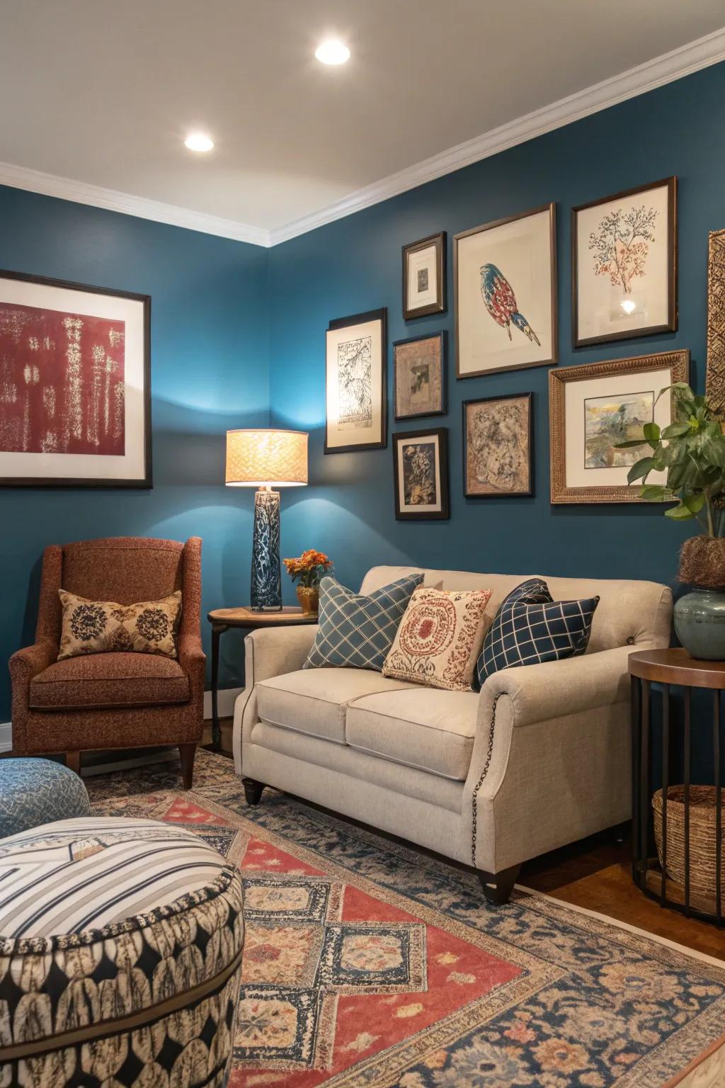 A bold accent wall adds character and focus.