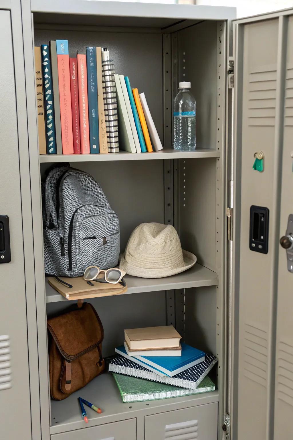 Organize your essentials with functional locker shelves.