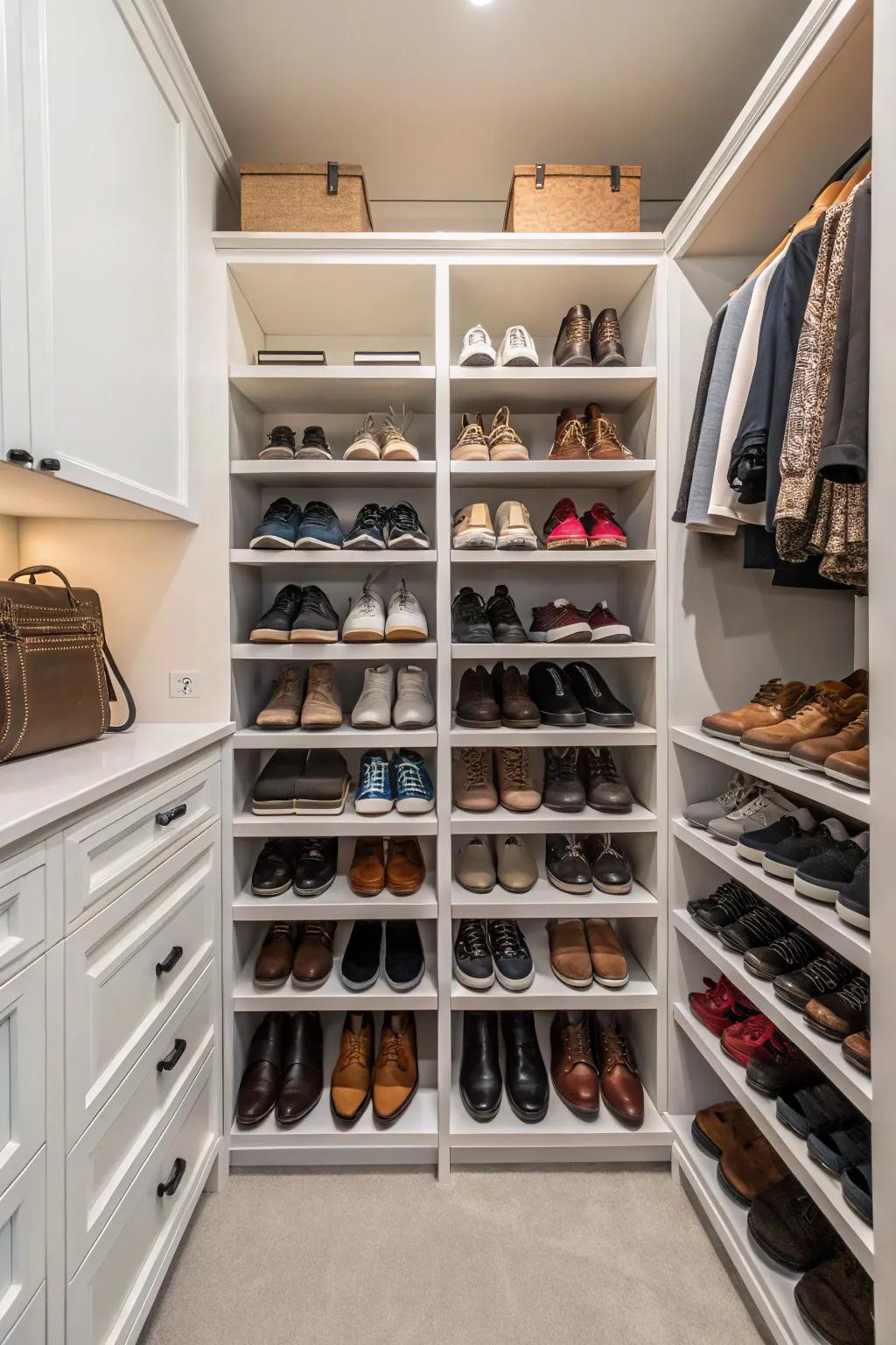 Organize your shoe collection with dedicated shelving.