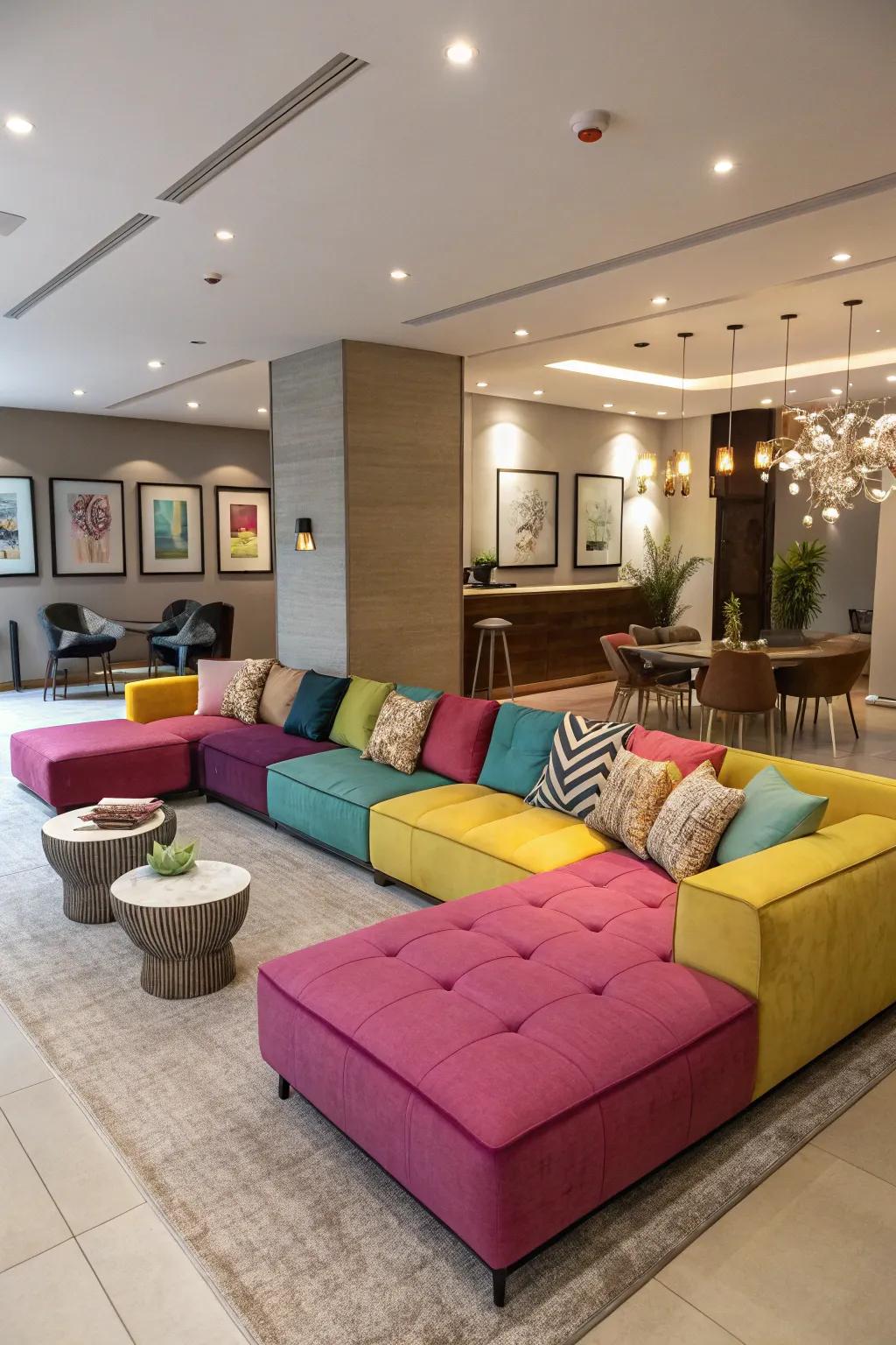 A vibrant sectional sofa that serves as a stunning focal point.