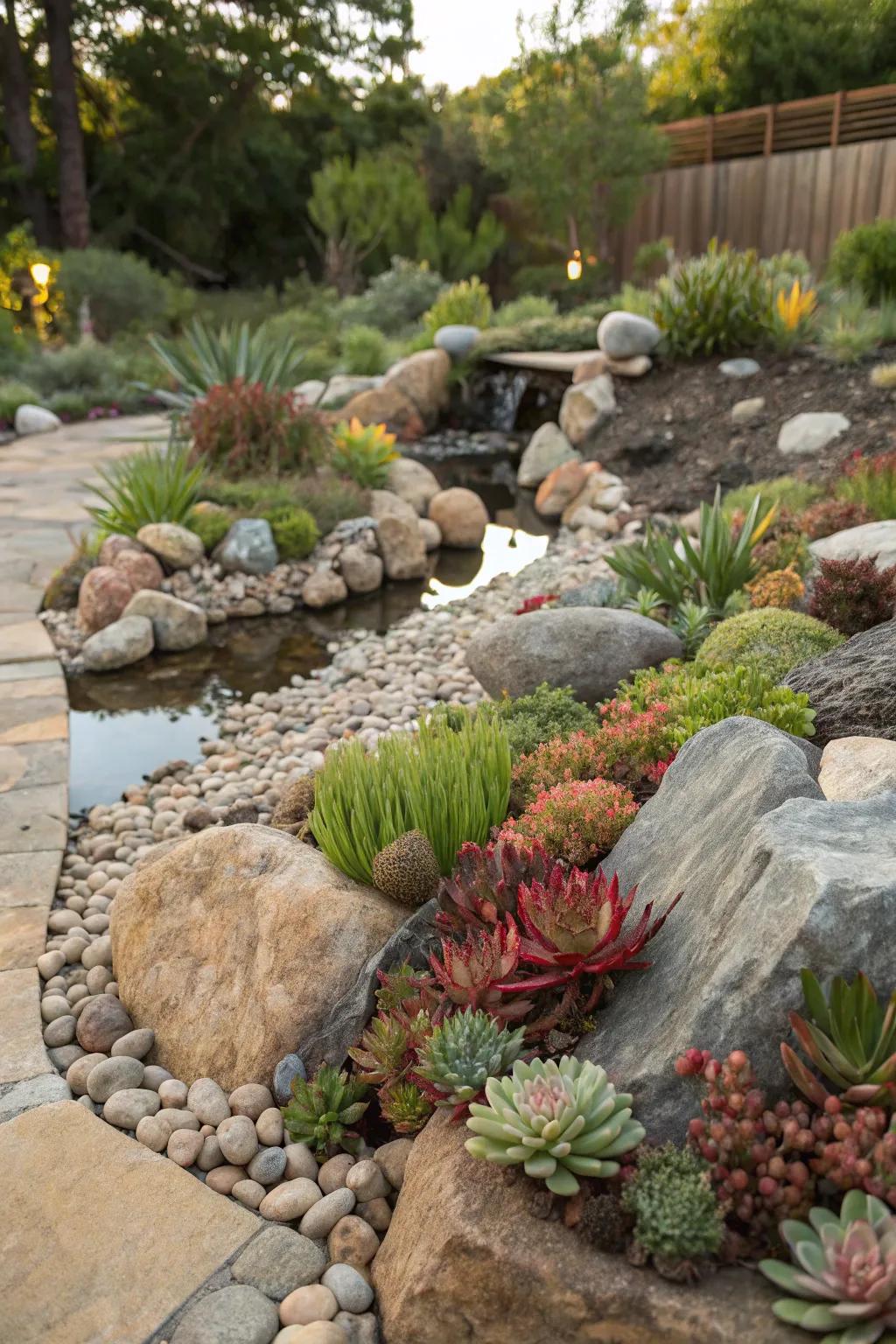 A harmonious rock garden with diverse textures and colors.