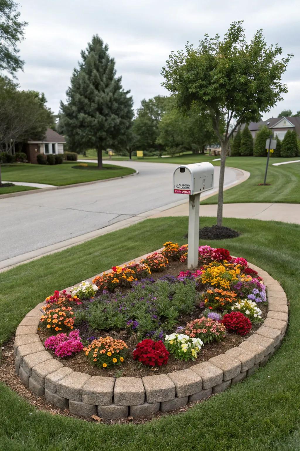 A circular design creates a balanced and inviting mailbox area.