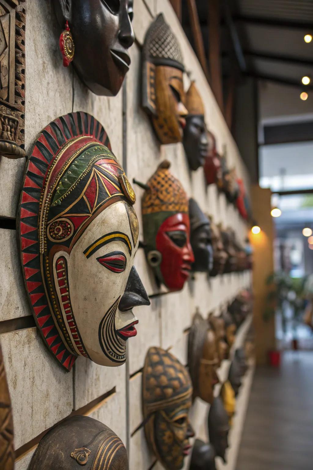 A culturally diverse collection of masks tells a story of global heritage.