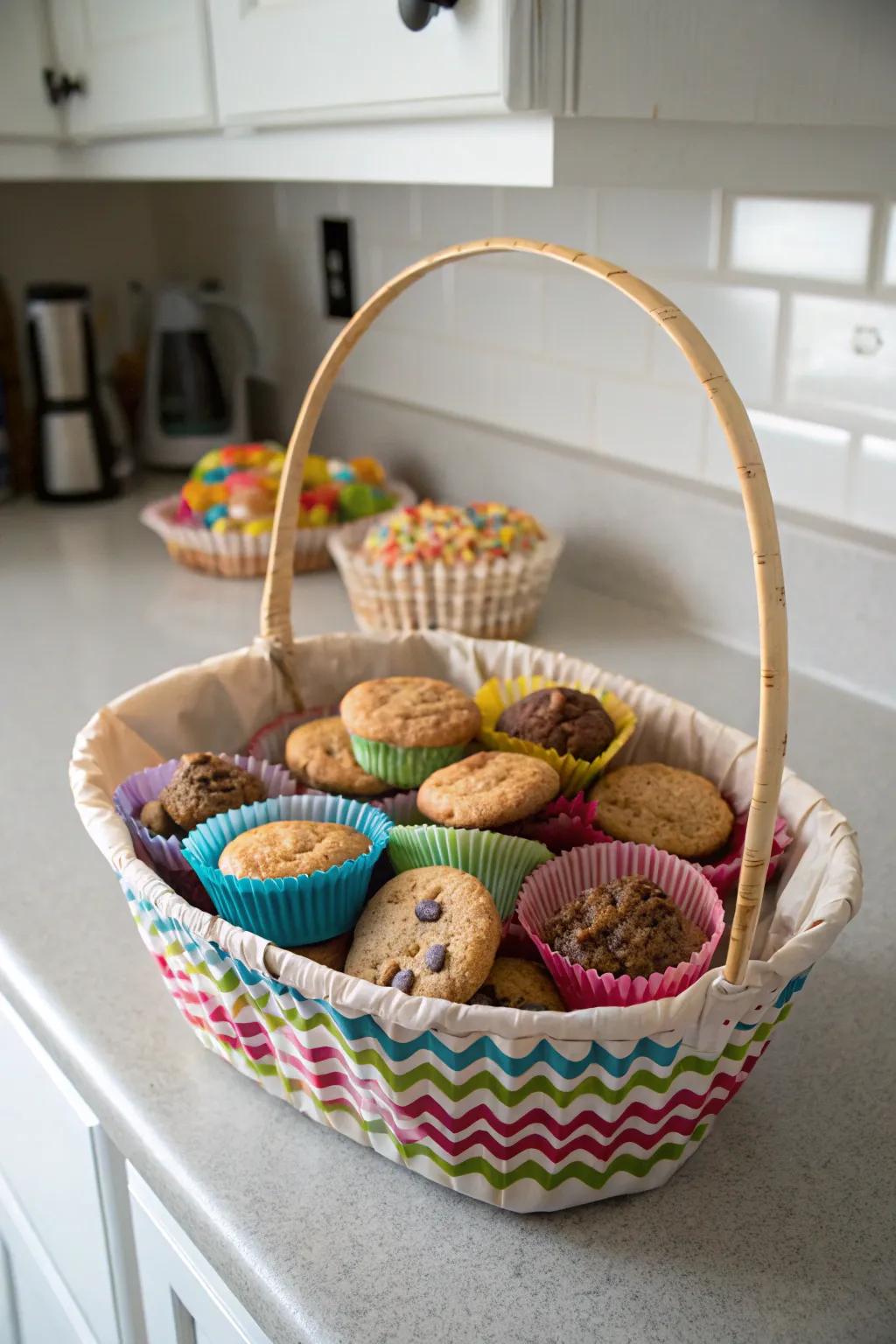 Sweet treats beautifully nestled in a festive May basket.