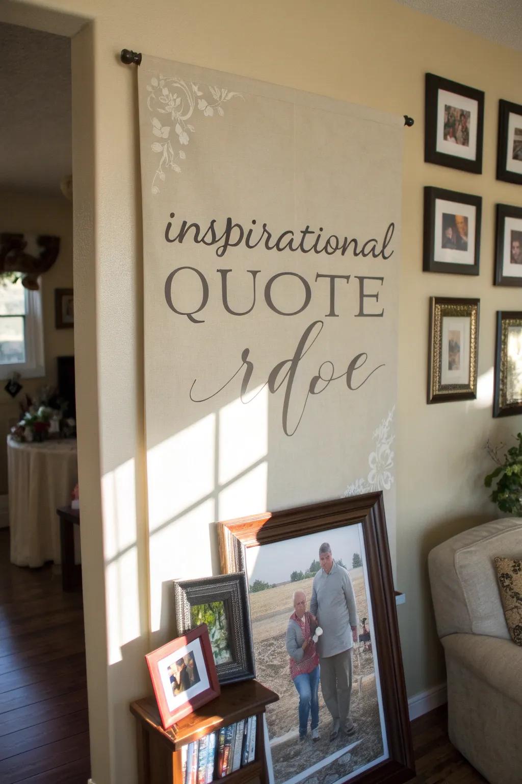 An inspirational quote canvas adding depth to a memorial wall.