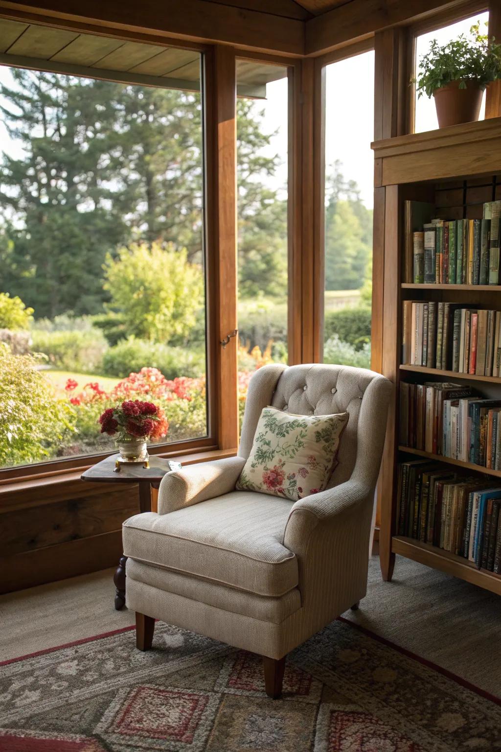 A charming reading nook bathed in natural light, perfect for escaping with a good book.