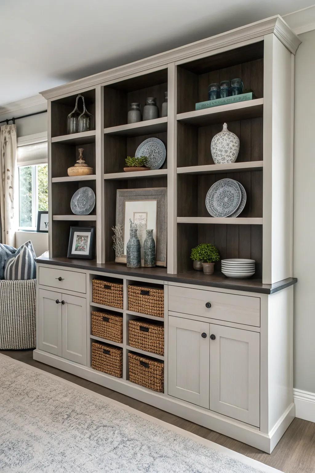 A perfect blend of open and closed storage for a clean, organized look.