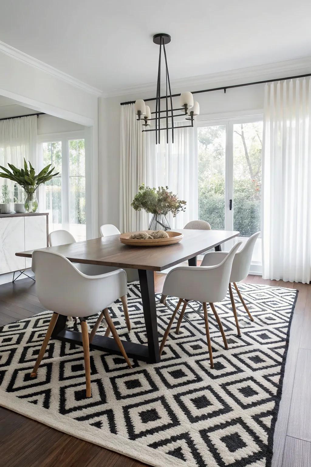 Geometric rugs add a modern twist to your decor.