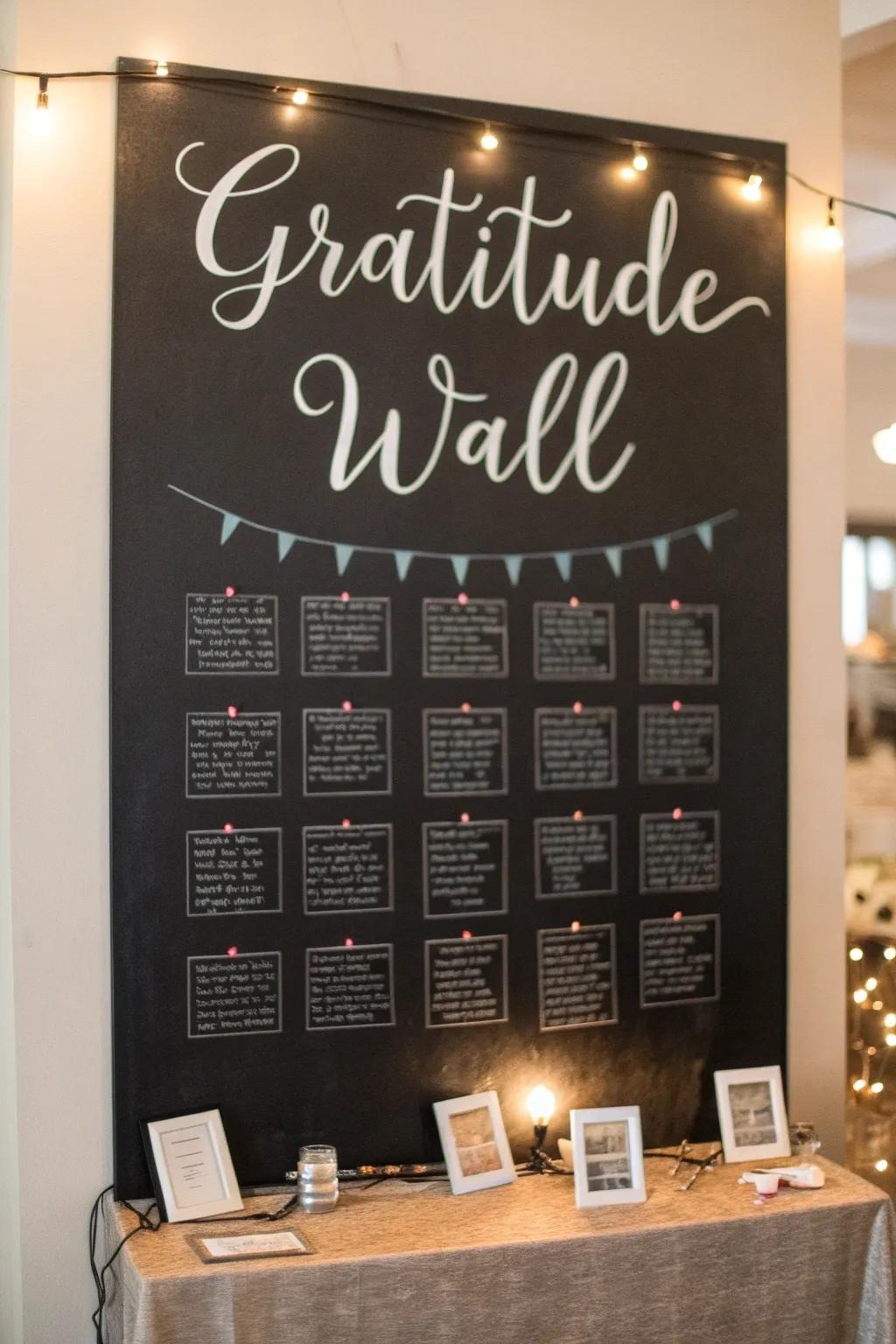 A gratitude wall on a chalkboard, perfect for reflecting on life's blessings.