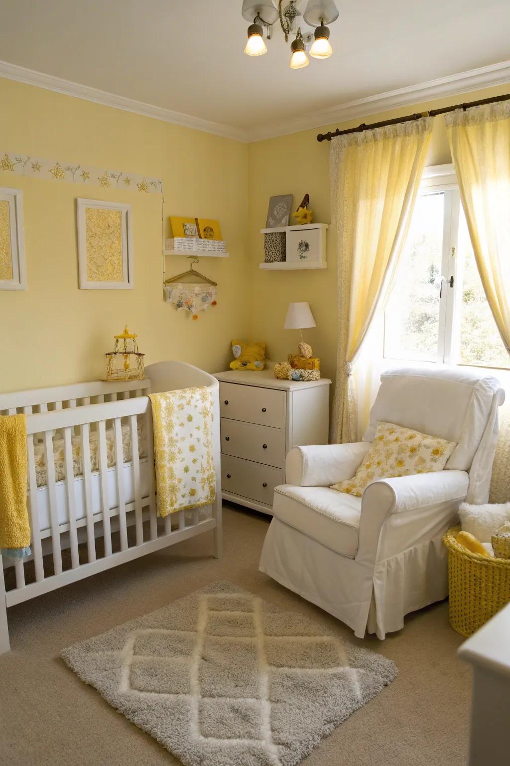 A vibrant nursery with buttery yellow accents.