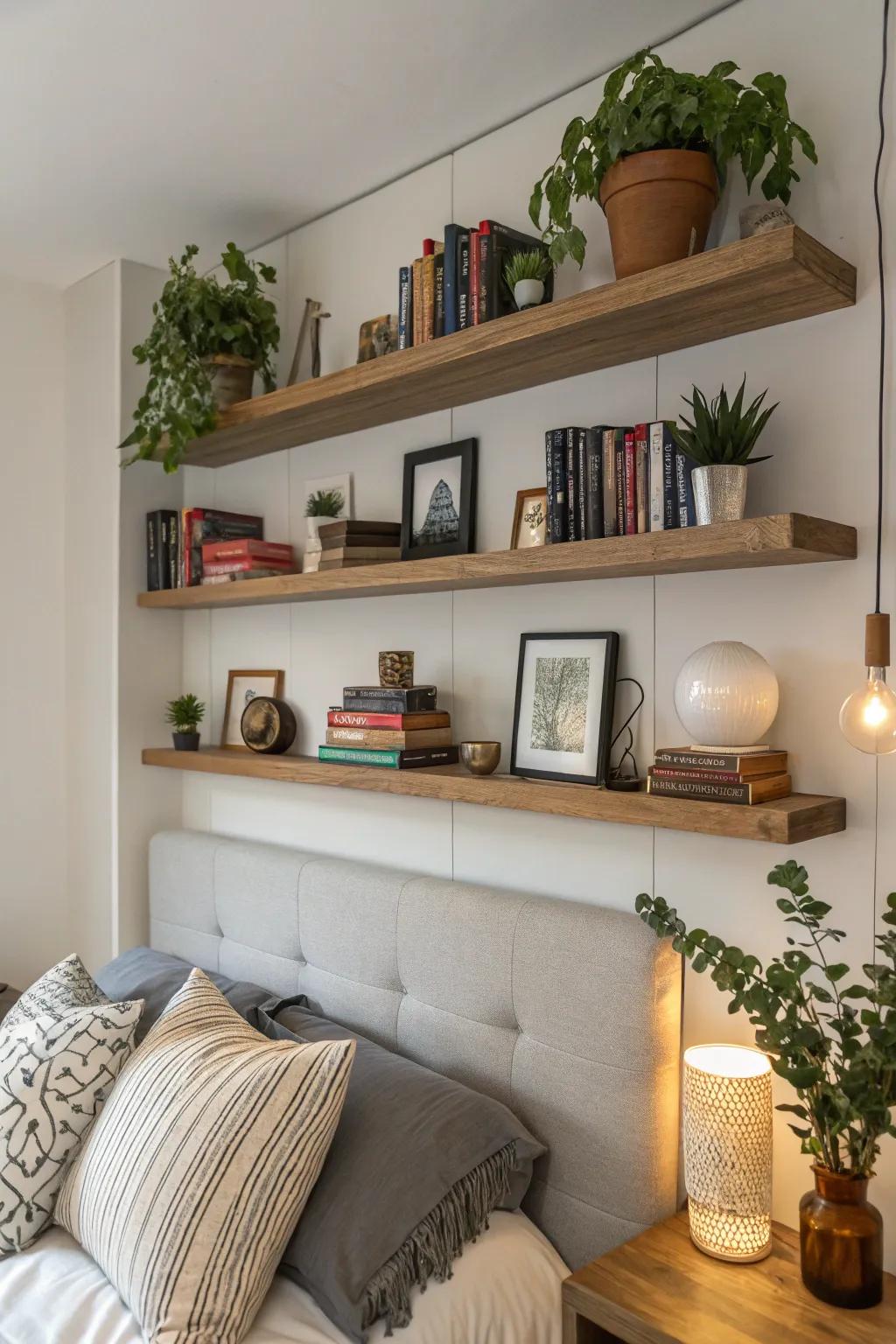 Elevate your storage game with stylish floating shelves.