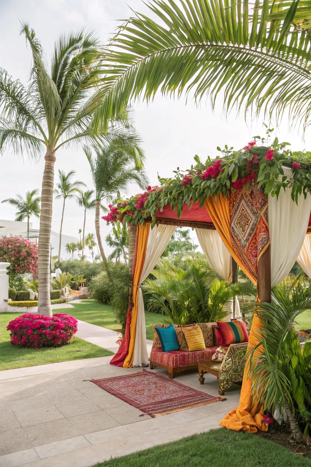 Bring the tropics home with a vibrant and cozy canopy setup.