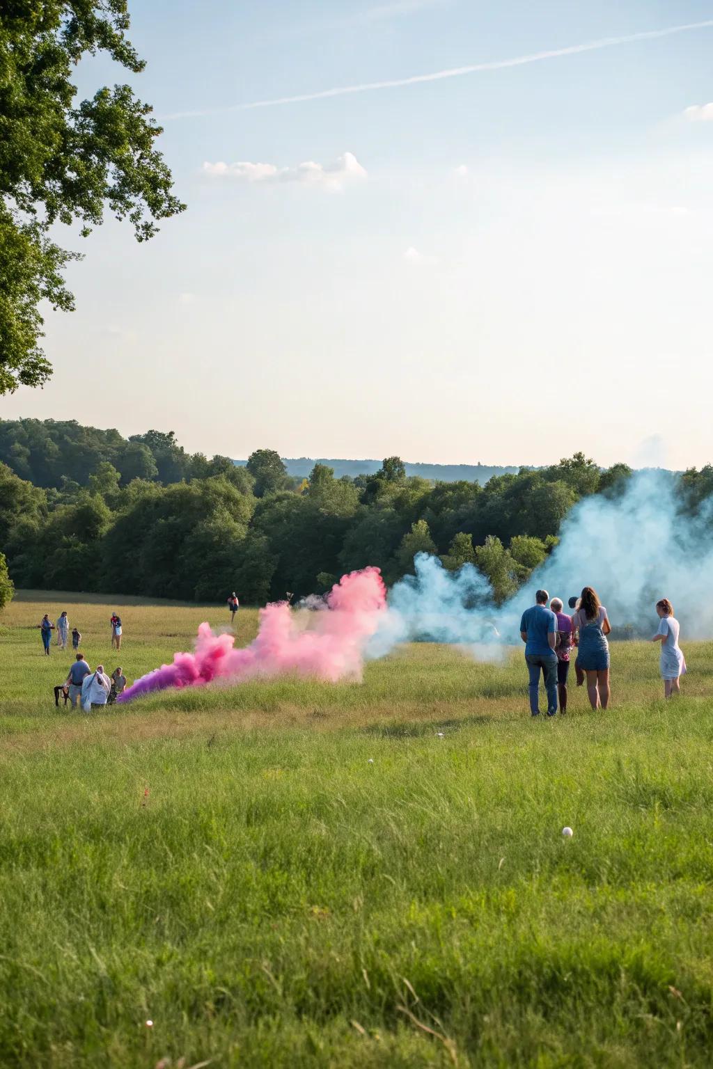 A stunning display of colored smoke reveals the gender in a vibrant way.